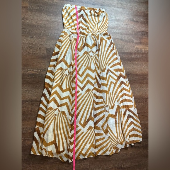 BB DAKOTA strapless gold white geometric maxi dress vacation date night sz M EUC - Picture 10 of 13